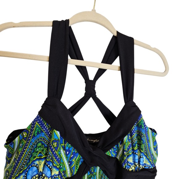 City Triangles Black Blue Green Paisley Sleeveless Maxi‎ Y2K Babydoll Dress M - Picture 5 of 10